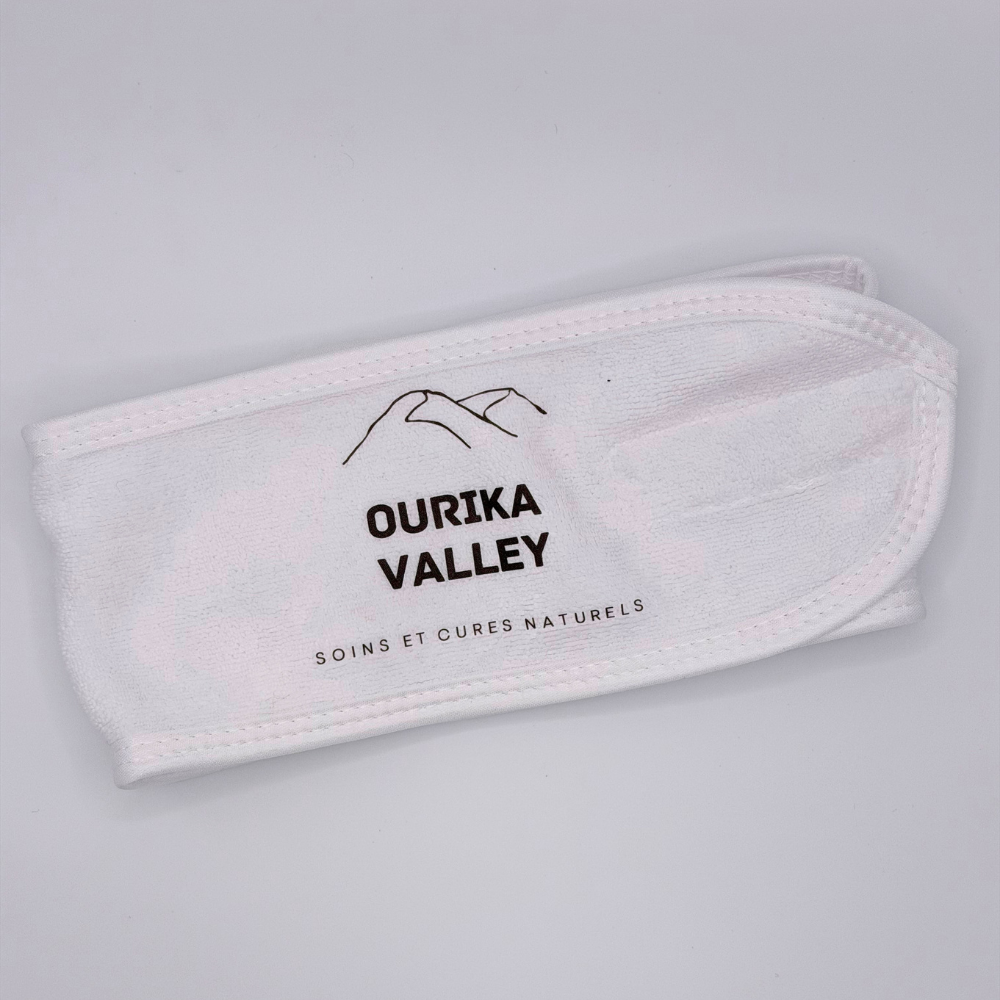 Bandeau visage blanc Ourika Valley en microfibre pour routine de soin