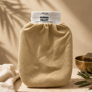 Gant Kessa Hammam Ourika Valley artisanal du Maroc pour exfoliation du corps